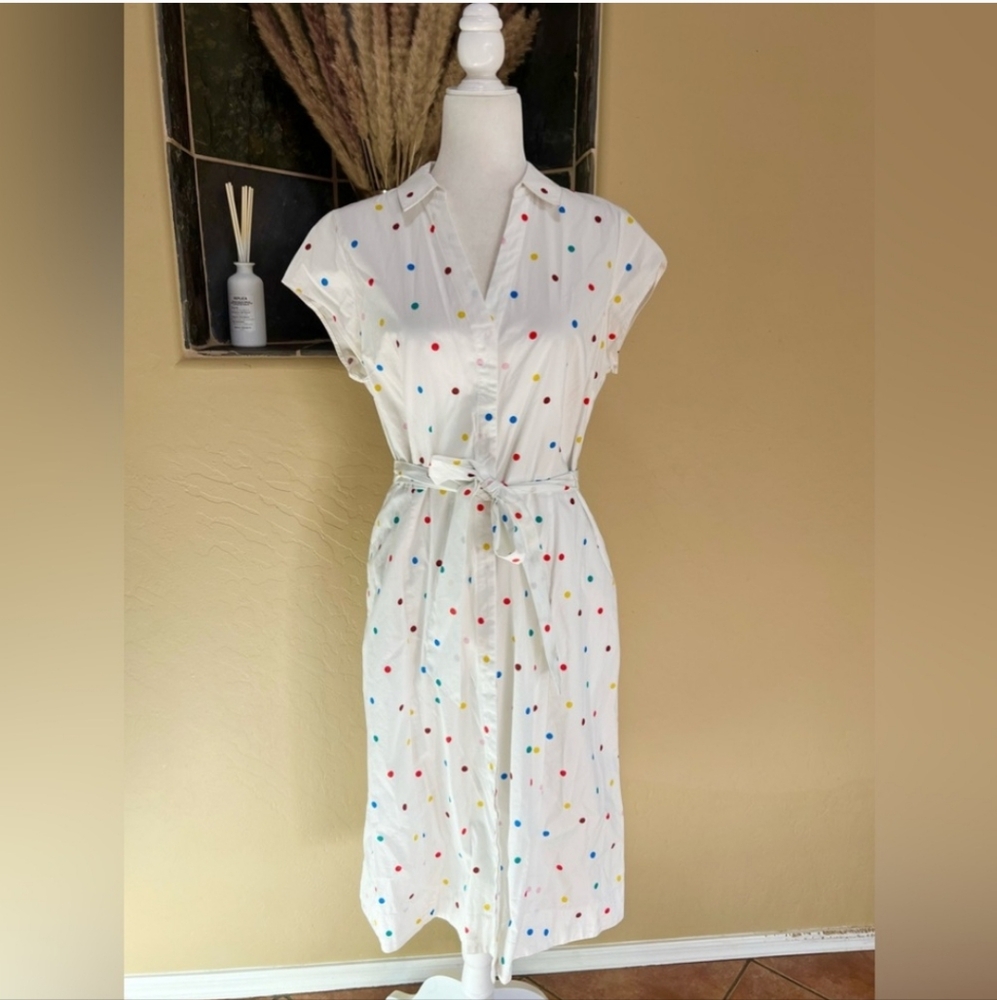Boden Rowena Polka Dot Button Down Dress Size 10